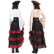 Halloween Costume, Medieval Irregular Pirate Queen Waistband, Lotus Leaf Long Skirt, Navigator Cosplay Costume - 白色上衣+裙子+腰封 - 查看 4