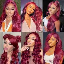 NARNI 30 32 34 Inch 99j Burgundy Lace Front Wigs Human Hair Glueless Human Hair Lace Wig13x6 HD Transparent Body Wave Lace Front Wigs Human Hair Pre Plucked 200% Density Red Colored Human Hair Wigs For Women - Màu Đỏ Sâu - Xem 11