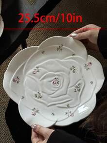1 pieza Juego de taza y platillo de café de cerámica con flores y rosas estilo coreano Ins, taza de latte con estilo romántico francés para el té de la tarde, plato ondulado con flores estilo campo, plato Ins para aperitivos, plato para pastel y postre, vajilla de restaurante, adecuado para reuniones en el jardín y todas las estaciones
