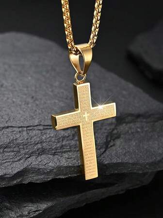 1pc Curve Cross Pendant Necklace Men Women Couple Gold Plated Box Chain Necklace Punk Hip Hop Party Birthday Jewelry Gift For Lovers Boyfriend Husband
