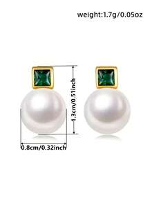 1 par de pendientes de aro con circonita cúbica y perla falsa para mujer, ideales para boda, compromiso, aniversario, fiesta y como regalo de San Valentín