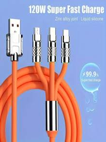 Multi USB Charging Cable 6A, 3-In-1 Fast Charger Cord Connector With Type C/Micro USB Port Adapter Compatible With Huawei, Honor, POCO, OPPO, VIVO, OnePlus Mobile Phone Charger Data Cord Fast Charging Compatible With IPhone, Android, Camera, MP3 Universal Adapter