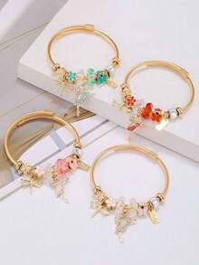 1 件金色不锈钢串珠手链、芭蕾舞者串珠手链、蜻蜓和蝴蝶串珠 DIY 手链、节日礼物