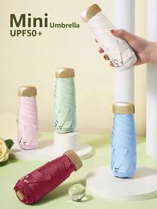 1pc Manual Umbrella, Mini Pocket Umbrella, Women's Sun Protection Umbrella, UV Black Coated, Anti-UV, UPF50+ Sun Umbrella, Dual Use Umbrella, 5-Fold Flat Sun Umbrella, Super Lightweight, High Density Impact Fabric Canopy, 6 Ribs, Capsule Folding Umbrella, Advertising Umbrella, Wedding Photo Umbrella, Women's Shopping Umbrella, Waterproof Summer Umbrella, Travel Umbrella,Spring Summer Picks,Brides Maid Gifts,Room,Bedroom Decor,Beach,Travel,For Men,For Women,Vacation,Cute Stuff - Multicolor - View 5