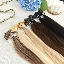 50 Pcs U Tip Hair Extensions Real Human Hair Extensions Natural Look Keratin Straight Basic Style Invisible Nail Tip Hair Extensions For Women