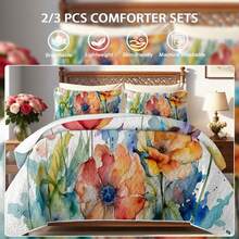 2/3pcs Colorful Flowers Ultrasonic Embossed Quilt Set(1 Quilt + 1/2 Pillowcases), 100% Microfiber Lightweight Breathable Easy Care Summer Bedding Set, Durable, Full/Queen Size Bedspread Set, Bedspread For All Seasons, Beautiful Room Decor - 七彩水墨花朵 - 查看 1