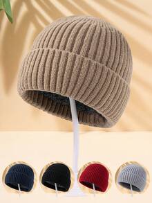 MAKEFGE 1 件男士纯色保暖内衬便帽，多色（黑色、卡其色）温暖厚针织帽，适合户外休闲穿着，适合秋冬季秋季服装日常使用蓬松 - A - 查看 10