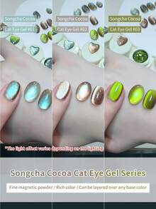 annies 5g Songcha Cocoa Esmalte de uñas en gel de ojo de gato - Gel de uñas de ojo de gato que se remoja en UV/LED marrón verde con cuentas de vidrio cerámico para salón de uñas DIY 1 pieza/3 piezas