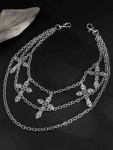 1pc Men's Versatile Fashion Punk Minimalist Cross Pendant Pants Chain, Captivating Hip-Hop Jewelry, Suitable For Pants Decoration In Summer, School, Autumn/Winter, Halloween Costumes, Suitable For Teenagers, Young Men, Casual, Outdoor, Sports, Vacation, Birthday, Gathering, Party Wear. Suitable As A Gift For Father's Day, Valentine's Day, Christmas