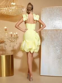 Đầm Maxi Băng Đô Thanh Lịch Cổ Cao Tay Dài Họa Tiết Hoa 3D Thanh Lịch Cho Nữ – Đầm Dạ Hội Trang Trọng Cho Khách Dự Tiệc Cưới, Dạ Hội, Tiệc Tùng - Màu vàng - Xem 8