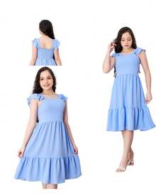 Short Plain Tank Top Dress - Baby Blue - View 3