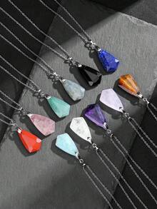 1 件/天然水晶玫瑰石英天河石青金石紫水晶钻石形切割时尚个性吊坠项链，节日和聚会时赠送朋友的最佳选择 - 菱形吊飾項鍊 - 查看 3