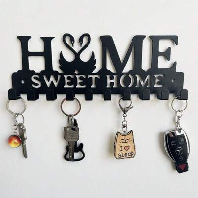 1 gancho para pendurar na parede, gancho adesivo. Este design de metal com padrão de cisne para montagem na parede, combinado com decorações de letras, é adequado para armazenamento na cozinha e em casa, podendo ser pendurado nas portas. Um porta-chaves para armazenamento na entrada, com ganchos, adequado para uso como organizador de ganchos para decoração de casa na sala de estar ou como decoração para a sala de estar.