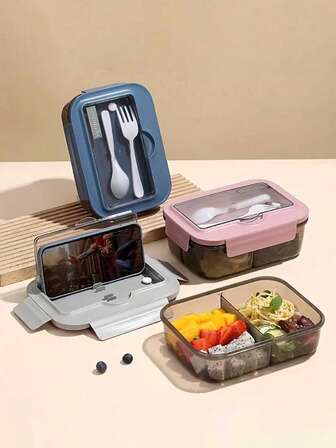 Leakproof Lunch Box With Tableware - Microwavfe, Stackable, Spill-Proof Lid,Toxic PP Material, For Office, School, Travel - Ideal For Meal Prep, Leftovers, And On-The-Go Dining, Office Meal Container, Square Food Container, Durable Food Container, Lunchbox, Lunch Box For School, Lunch Box For Men