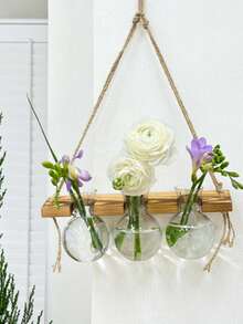 Probówka do roślin hydroponicznych, wiszący wazon na ścianę, wiszący stojak na kwiaty z drewnianej liny, innowacyjny dekoracyjny szklany pojemnik