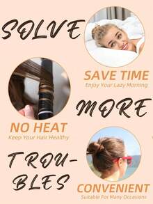 4件套免加热卷发DIY美发工具套装，含发夹和发圈，可佩戴过夜，打造卷发造型，适合长发、浓密发、细软发、卷发或直发。圣诞礼物、感恩节礼物、教师节礼物、秋冬季发饰、美发造型工具