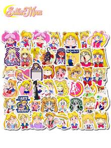 TOEI ANIMATION 50pcs  Officially Licensed Tsukino Usagi Vinyl Sticker Cartoon Cute  Ami DIY Label High Quality Waterproof UV Scratch Resistant Great For Mom Dad Grand Mother Father Teacher Sister Brother Boy Girl Friend Funny Valentine's Day Gifts Hino Rei Kino Makoto