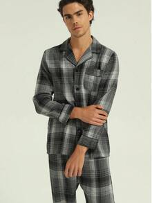 新款男士时尚休闲加厚冬季睡衣套装 - 灰色 - 查看 5