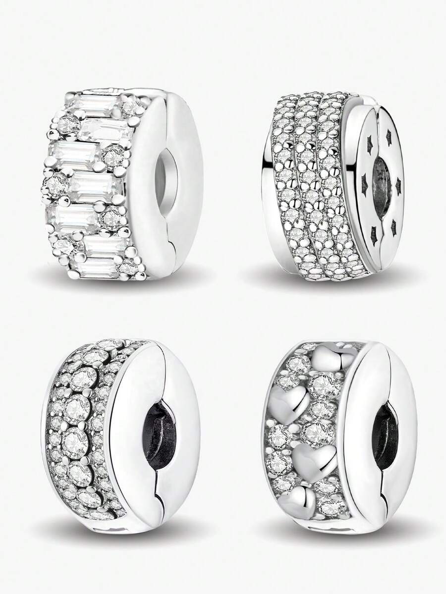 1件925纯银可爱心形串珠吊坠，适合DIY手链、女士珠宝和时尚配饰 - 銀色 - 查看 1