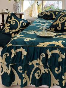 3pcs Bedskirt Set (1 Bedskirt + 2 Pillowcases), Floral Pattern, Soft & Skin-Friendly, Suitable For Bedroom, All Season - Green - View 5