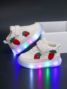 1 Pair PU Toddler Kids LED Light Up Mid-Top Hook And Loop Design Anti-Slip Fashion Cute Classic Student Sports Light Up Shoes, Suitable For Autumn - White - View 4
