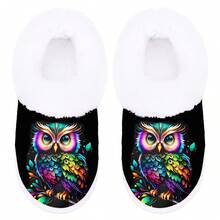 Women's All-Season Slip-On Slippers With Owl Print - Soft Fabric Indoor House Shoes, Warm Winter Comfort & Non-Slip Sole For Home Use, Cute Slippers, Cozy Footwear, Casual Style, Plush Lining, Relaxation Wear, Shoe, Spring Summer Picks, Brides Maid Gifts, Room, Bedroom Decor, Bedroom Decor, Beach, Travel, For Men, For Women, Vacation - Multicolor - View 8