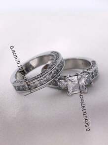 情侶戒指套裝，女士精美不鏽鋼戒指和男士簡約時尚戒指，結婚、訂婚和周年紀念日的完美禮物 - 銀色 - 查看 5