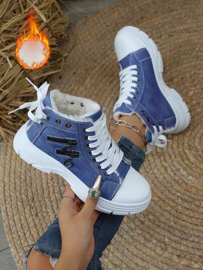 Women's Thermal Lined Drawstring Warm Snow Boots, Zipper Decor Comfortable Ankle Boots And Short Boots