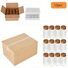 12pcs 40oz Square Seasoning Canisters, Pepper Powder Bottles 120ml Bamboo/Wood/Glass Condiment Jars Set - Clear - View 5