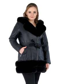 Veste  pour femmes, manteau moto blouson, doublure en sherpa - Noir - View 1