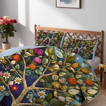 2/3pcs Artistic Tree Print Quilt Set(1 Quilt + 1/2 Pillowcases), Machine Washable Breathable And Durable Summer Bedding Set, 100% Polyester Lightweight Bedspread Set, Versatile For All Seasons, Stylish Room Decor, Holiday Gift - Art Tree - View 2