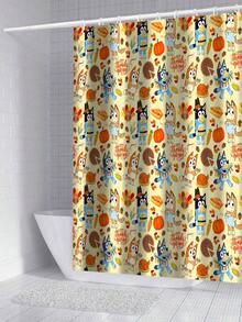 [Holiday Edition] 1/3/4pcs Bluey Family Cosplay Shower Curtain Set, Featuring Christmas Tree, Halloween Turkey Plaid Witch Hat, Bat Prints