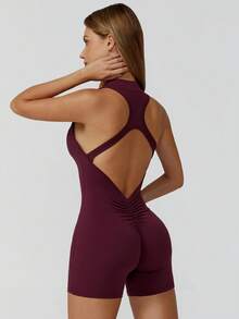 MASKERT Women's Yoga Jumpsuit Exercise Short Sleeved Sports Jumpsuit Quick Drying High Elasticity Jumpsuit