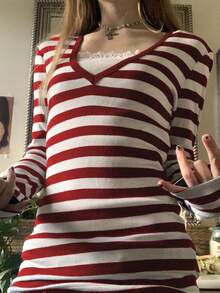 Y2k Fairy Grunge Tops Women Long Sleeve V Neck Slim Fit Shirts Teen Girl Vintage Aesthetic Tee Halloween Streetwear - 紅色 - 查看 3