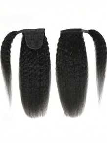 Kinky Straight Wrap Around Ponytail Human Hair Brazilian Pony Tail Remy Hair Clip In Ponytail Extensions For Women - SNatural - View 15