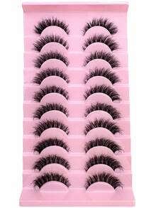 10 对俄罗斯条纹蓬松水貂睫毛 3D 假睫毛俄罗斯卷曲睫毛戏剧凌乱水貂睫毛智能长狐眼提升睫毛延长套装全睫毛条加长卷翘化妆美容条睫毛，睫毛，睫毛，假睫毛 - 眼尾拉長款 - 查看 6