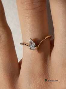 1 Stück klassischer, minimalistischer 0,5 Karat Tränenform Moissanit Ring aus 925er Sterling Silber, Geschenk für Frauen für den Alltag und Feiertage