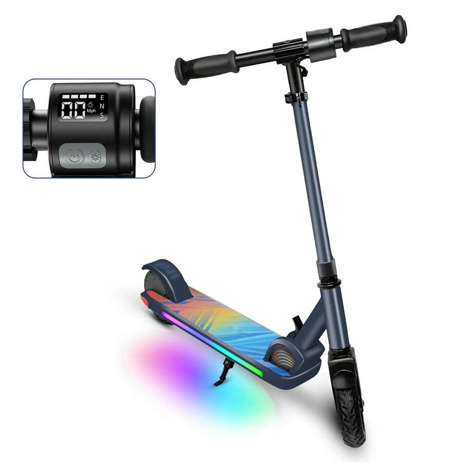 CAROMA Electric Scooter For Kids Ages 6-12 150WMotor 10 MPH Max Speed & 7 Miles Colorful Lights Adjustable Height & Speed LED Display Foldable Kids Electric Scooter 132 Lbs Max Load,Blue 1 - 藍色 1 - 查看 1