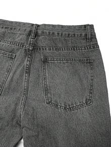 Traceable 棉质男士休闲水洗做旧宽松牛仔裤 - 淺灰色 - 查看 7