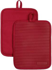 KitchenAid - Juego de 2 Soportes para ollas de Silicona Suave Acanalados, Color café licuado, 7 x 9 Pulgadas - Rojo pasión - Ver 4