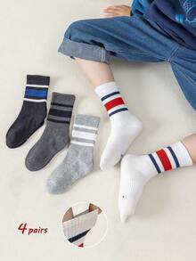 4 Pairs Boys' Breathable Soft Comfortable Fashion Versatile Sports Socks, Suitable For Kids/Teens (Ages 3-12), All Seasons