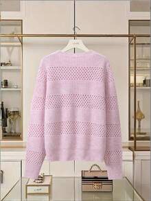 Women's Solid Color Ribbed Knit Sweater, Casual Autumn/Winter
