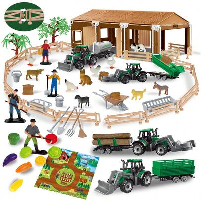 مجموعة ألعاب الحقل - لعبة بناء المشهد المصغر DIY، لعبة جرار للأطفال، إسطبل، حظيرة أبقار، حيوانات، خضروات، تماثيل، أدوات ومستلزمات المزرعة، بيت الدمية للأطفال، مناسبة للأولاد والبنات للبناء واللعب، هدية عيد الميلاد، هدية عيد الميلاد، هدية عيد الهالوين