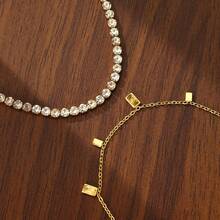 1 pieza Collar minimalista cuadrado de acero inoxidable con cristal de circonita cúbica, conjunto de joyas de moda, adecuado para uso diario, regalo único para mujeres