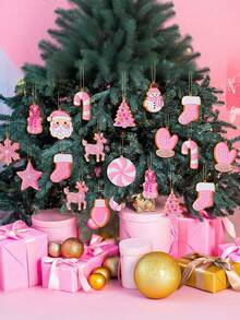 12 piezas de adornos para árbol de Navidad, bolas de colores navideñas, caramelos de menta, decoraciones de árbol de copos de nieve de pan de jengibre de silicona, decoraciones colgantes de pan de jengibre de invierno para fiesta navideña, bastones de caramelo de Navidad de PVC, decoraciones colgantes navideñas