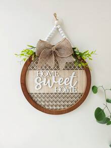 1pc Green Leaf Bow Wooden Door Sign Plaque, English Text Wall Hanging Decor (9.06 Inch Round), Suitable For Entrance, Wall, Room, Home, Living Room, Bedroom, Thanksgiving, Christmas Gift For Friends And Family