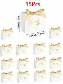10 Stück, Größe 4,5 x 1,8 x 3,9 Zoll, Mini Dankeschön Geschenktüten mit Schleifen, rosa gemusterte Papiertüten, geeignet für Süßigkeiten und andere kleine Gegenstände, Goldfoliendruck, können für Geburtstag, Muttertag, Geschenke, Brautparty, Abschlussfeier, Halloween-Dekoration und andere Anlässe verwendet werden. - Weiss - Übersicht 12