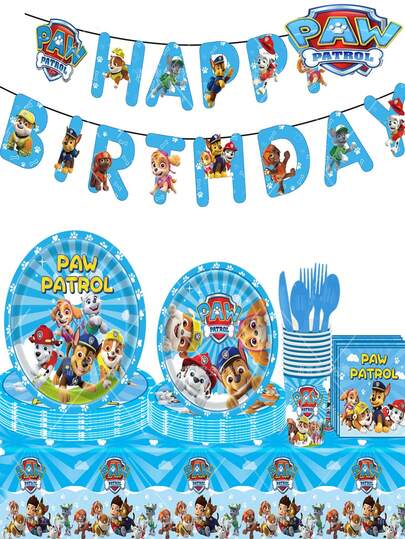 Paw Patrol Paw Patrol Blue Party Supplies Set, 1st Birthday Dog Theme Disposable Tableware & Decorations