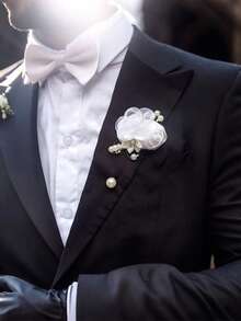 1pc Unisex Cream Pearl Rose Boutonniere, Wedding Bridal Party Groomsman Accessory, Daily Wear - Multicolor - View 17