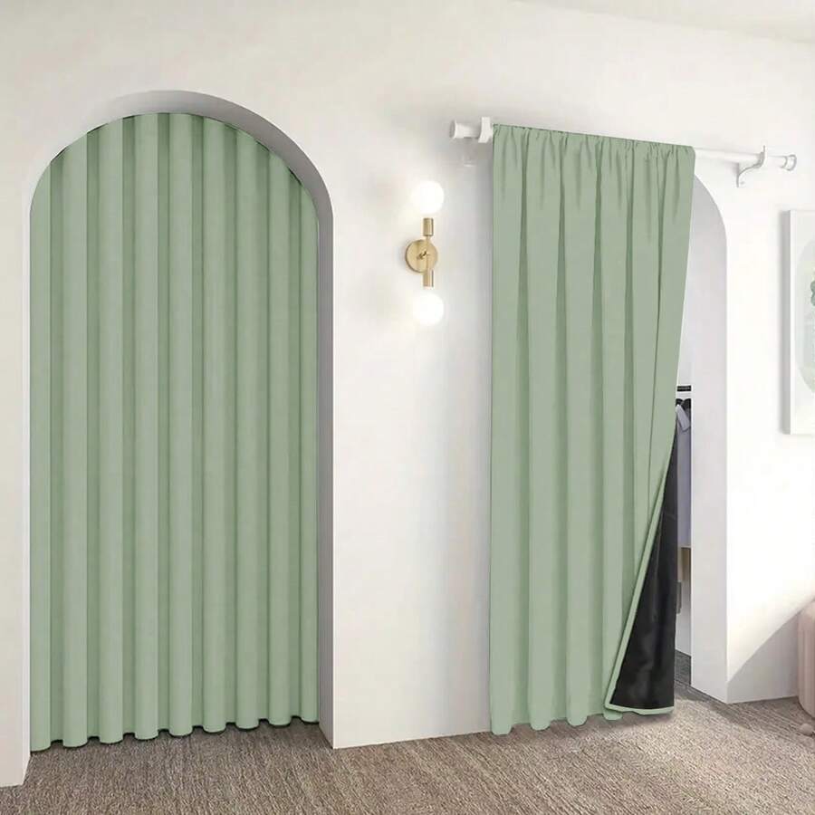 1pc Elegant Gray & White Blackout Curtain, Beige & Gray Divider Door Curtain, Shower Curtain - Black Backing, Thick, Rod Pocket Design, Suitable For Kitchen Divider, Living Room, Bedroom And Office Privacy And Heat Insulation - Green - View 1